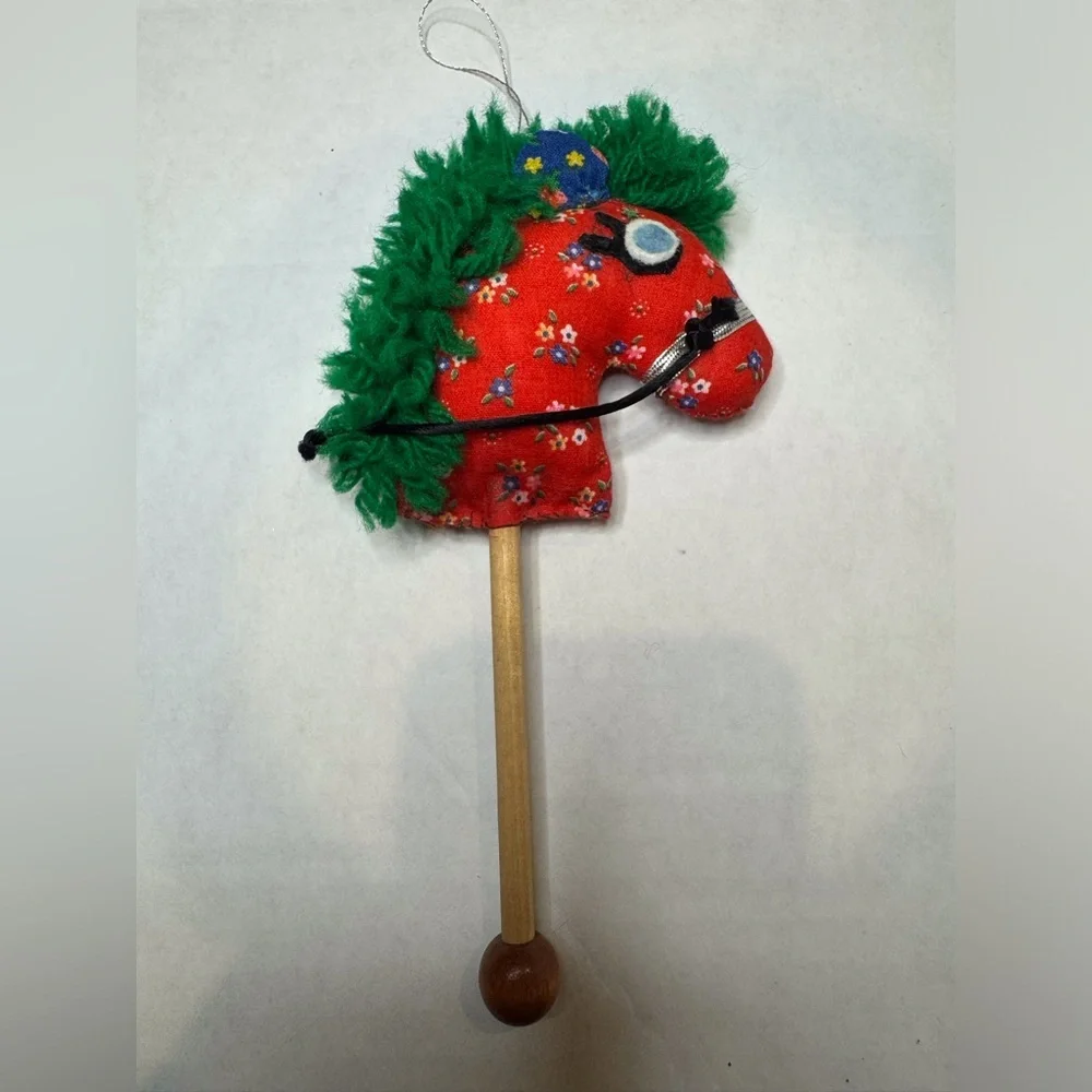 Vintage Wood‎ Stuffed Fabric Stick Horses Christmas Tree Ornaments